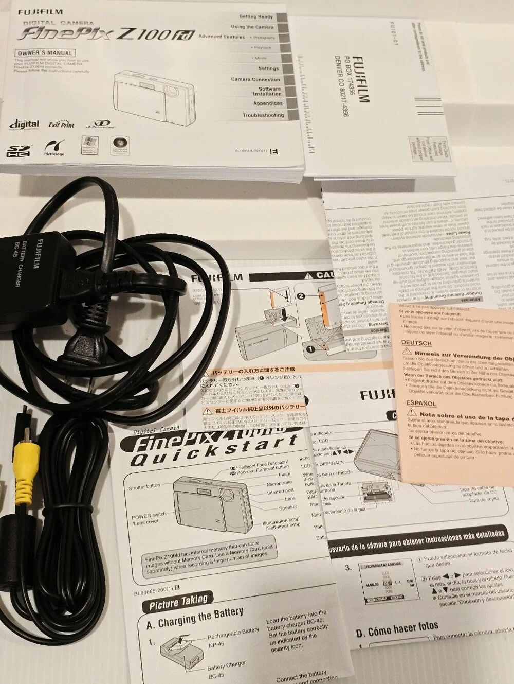 Fujifilm FinePix Z100fd Digital Camera Replacement charger cables and booklets